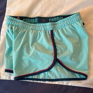 Rabbit Women’s Athletic Shorts in Aqua with Navy Trim